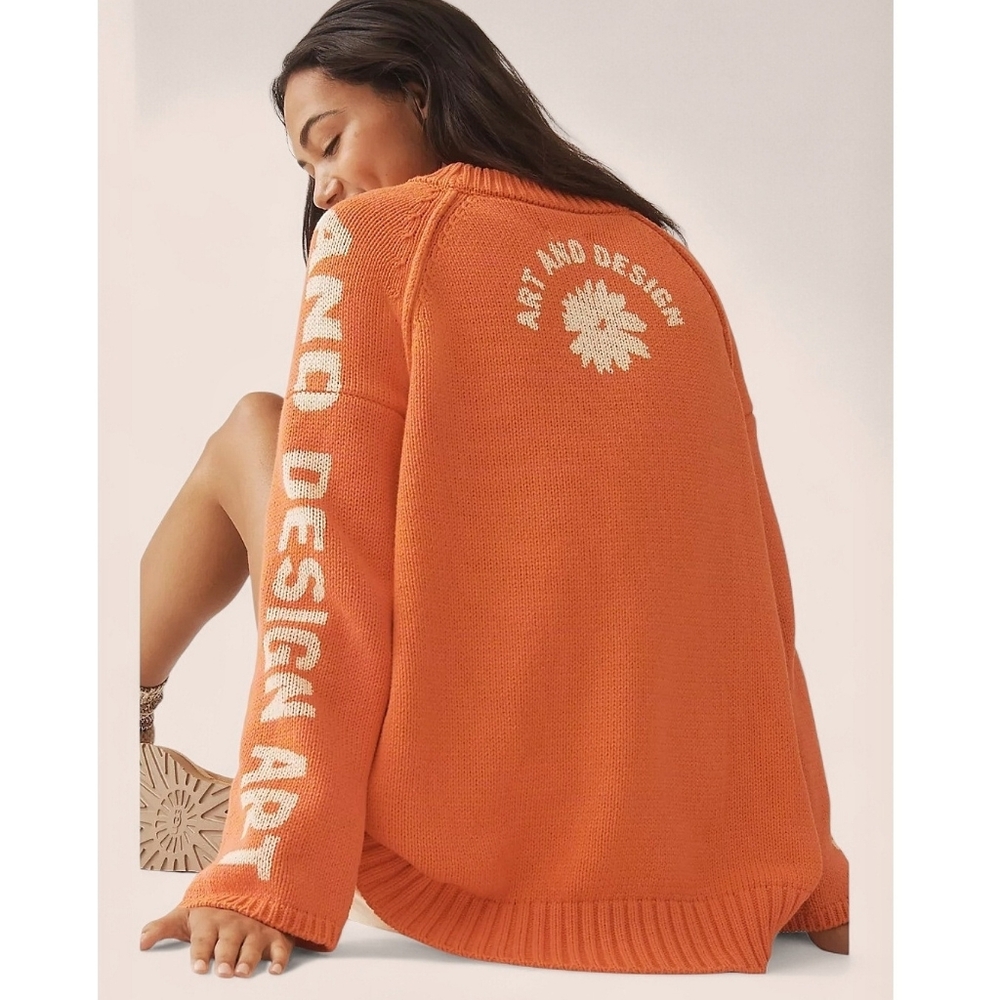 NWT Anthropologie Graphic Crew Neck Knit Sweater Sz Large - Picture 3 of 5